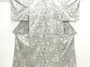 アンティーク　草花模様織出し手織り紬着物